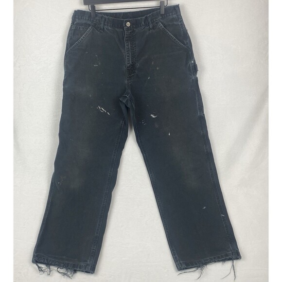 Carhartt Distressed Jeans Mens 36X34 Black Utility Loose Fit Carpenter Trashed - Picture 1 of 15